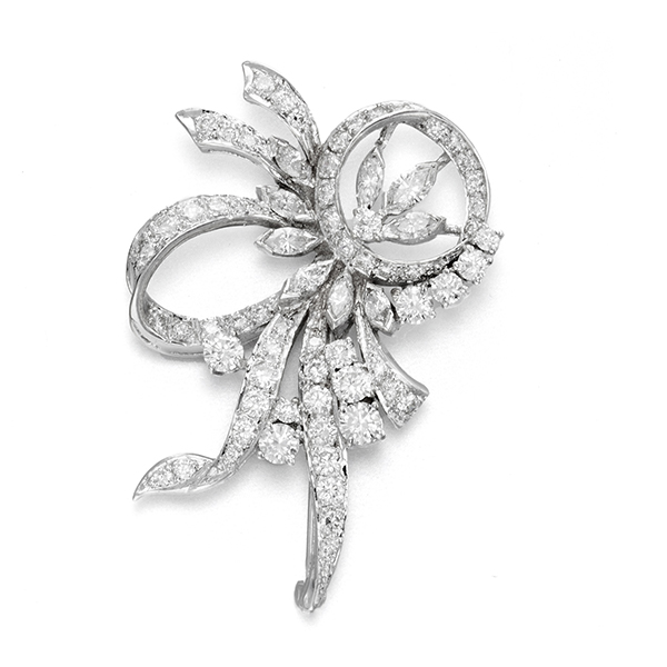 14K Diamond Bow Brooch